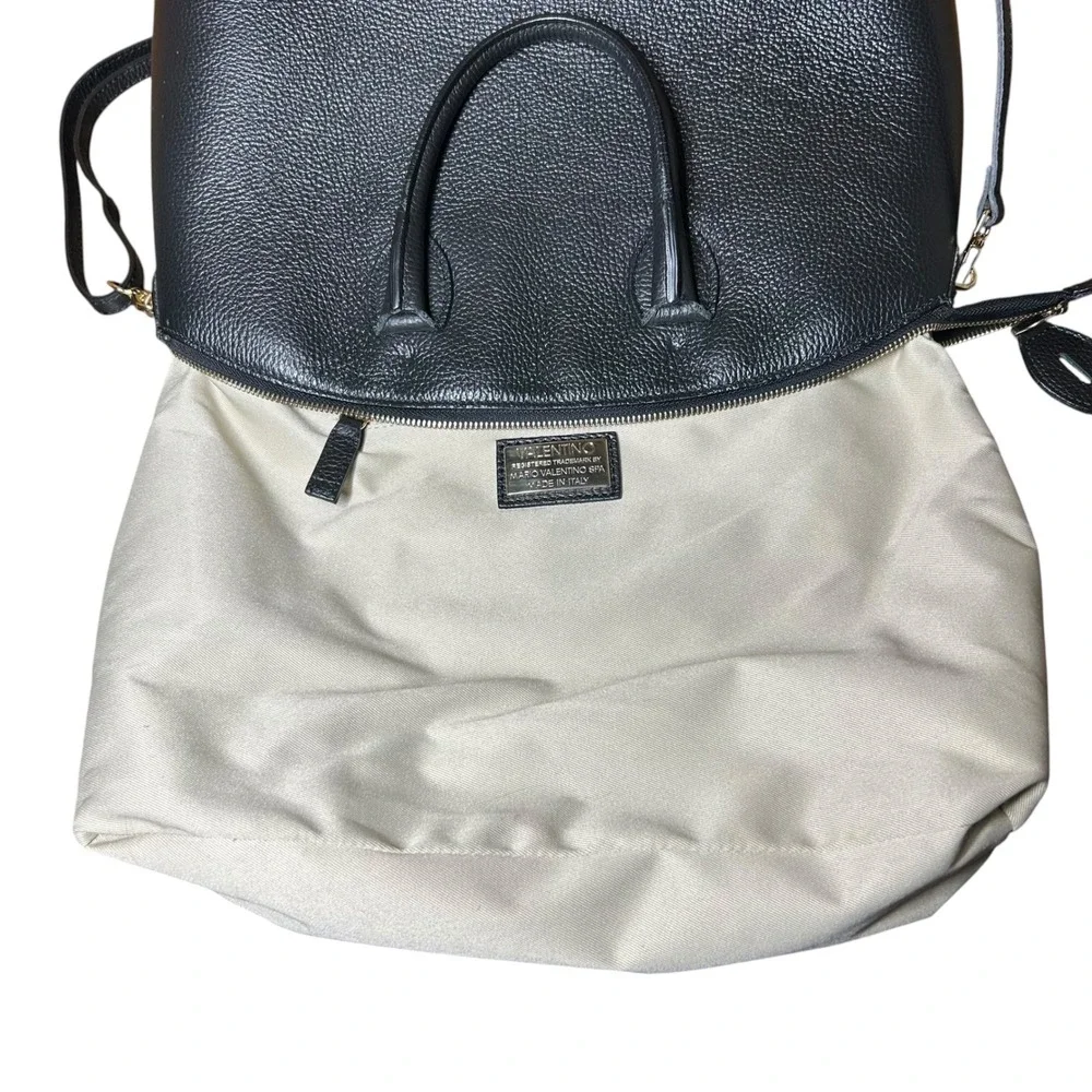 Valentino Mario Valentino Black Pebbled Leather Large Dome Satchel Crossbody Bag